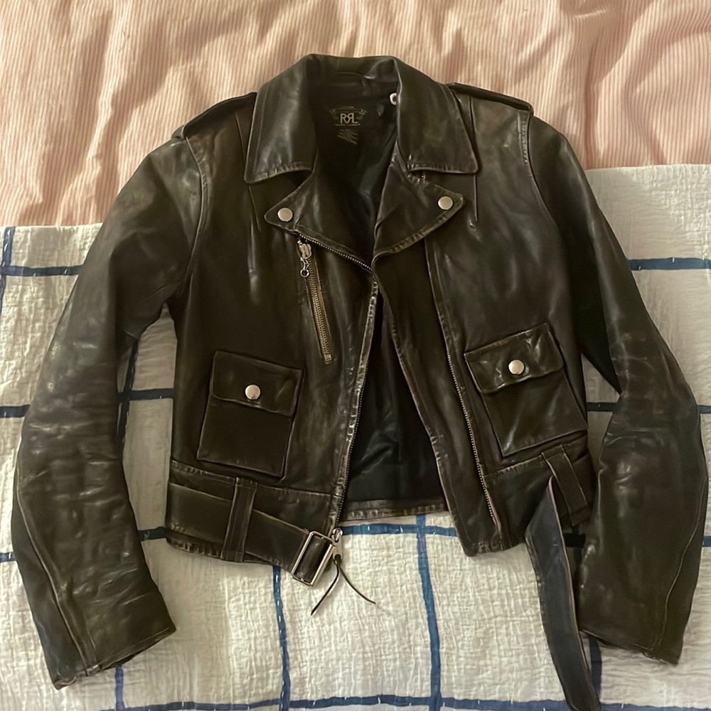 Most amazing RRL leather shrunken biker jacket xs